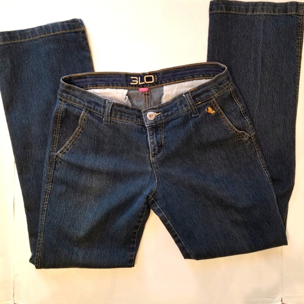 Glo Jeans by J Lo Mid Rise Straight Cut Slash‎ Pockets Dark Rinse Juniors Size 9